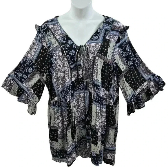 Aveology By City Chic 4XL Floral Paisley Print Tunic Top Patchwork Design Y2K - Picture 1 of 13
